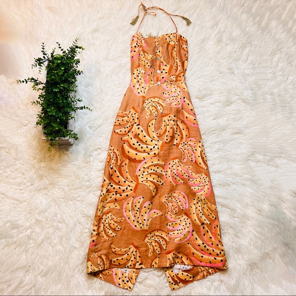 Closet Closes 11/1/22 Farm Rio Raining Bananas Halter Midi Dress L - Picture 2 of 11